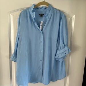 Ann Taylor button detail ruffle around the neck and sleeves, baby blue size XXL